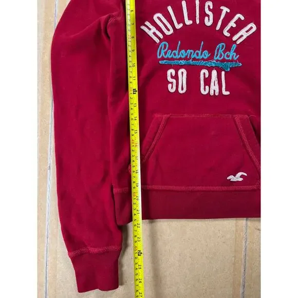 Hollister Womens Small Hoodie Redondo Beach So Cal Red Pockets Sweater - Picture 3 of 7
